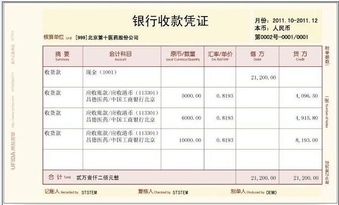 用友A4激光金額記賬憑證（KPJ101）